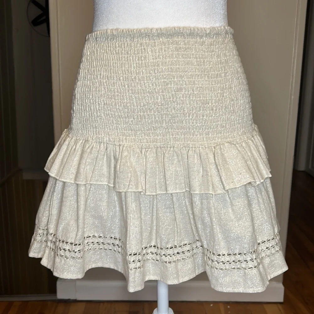 Spell & The Gypsy Collective Lola Ruched Metallic Mini Skirt Biscuit NWT Size XS